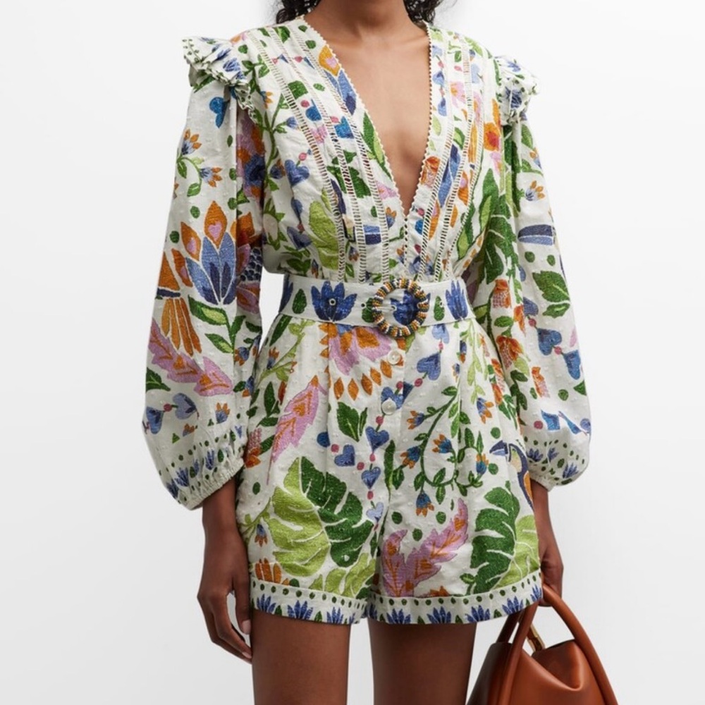 Farm Rio Summer Garden Printed Belted Romper